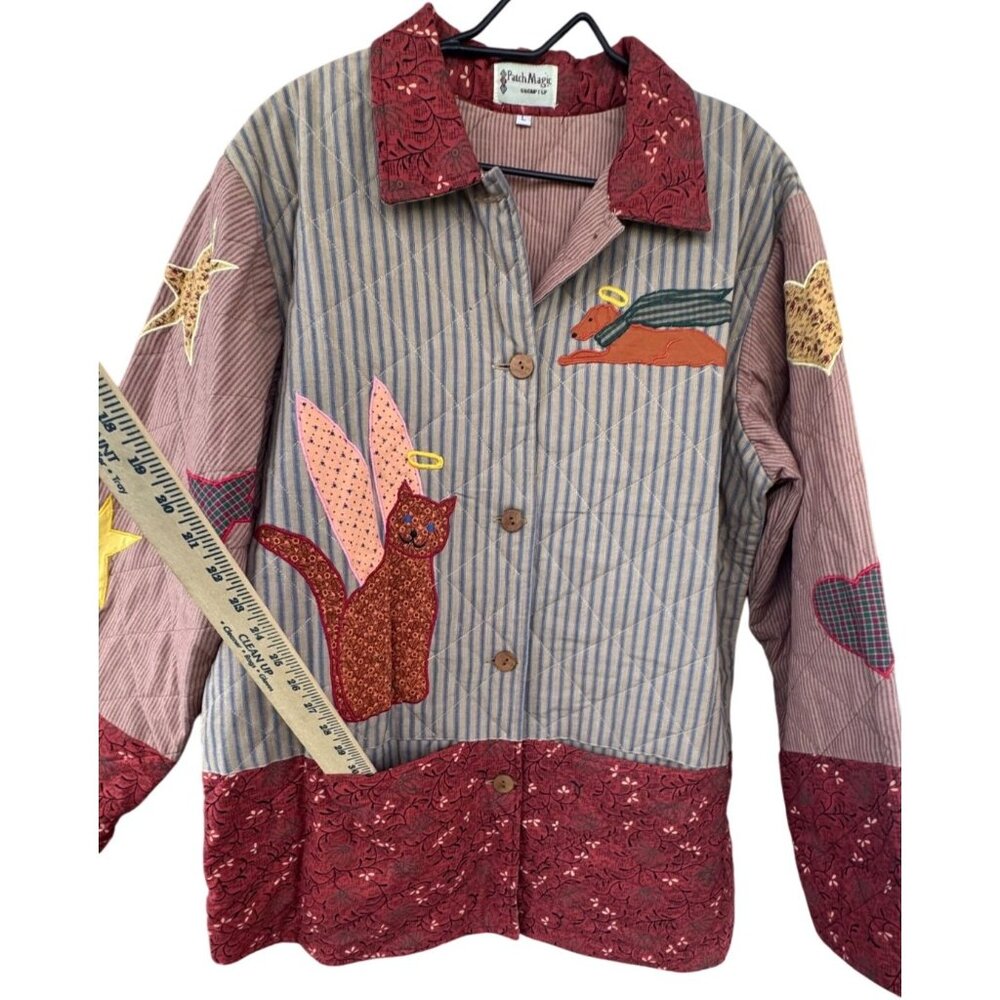 Patch Magic Quilted Jacket Large Angel Cat Dog He… - image 7